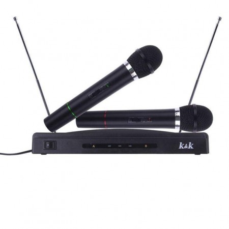 Coppia microfoni wireless a doppio canale con centralina VHF bicanale kit voce