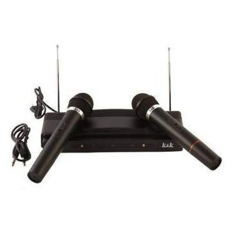 Coppia microfoni wireless a doppio canale con centralina VHF bicanale kit voce