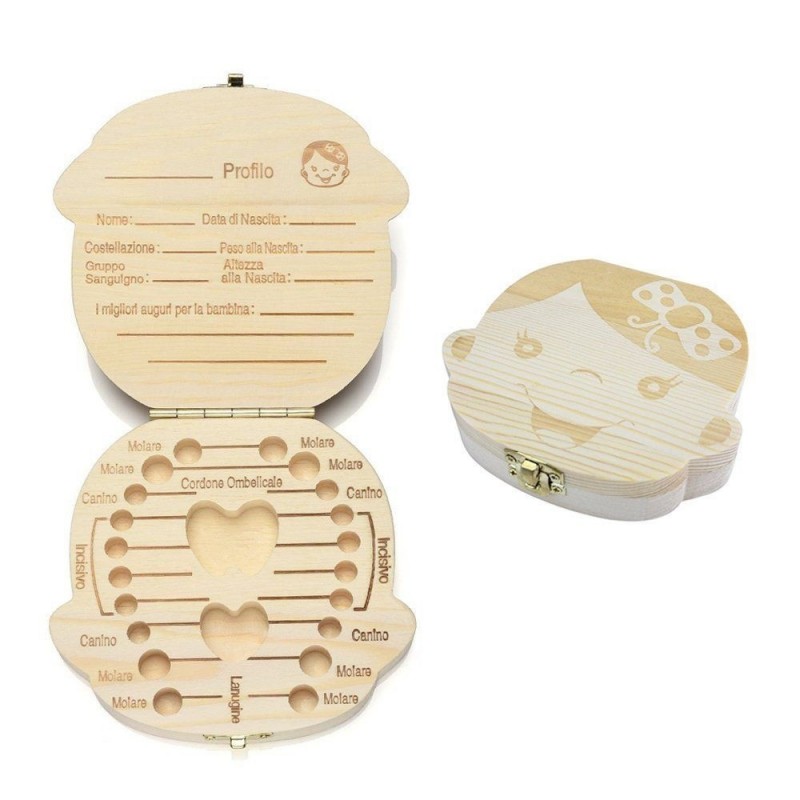 Box legno porta dentini da latte per maschio e femmina denti bambini cofanetto 