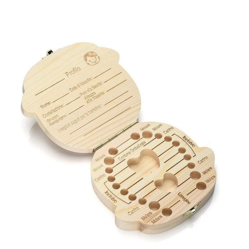 Box legno porta dentini da latte per maschio e femmina denti bambini cofanetto 