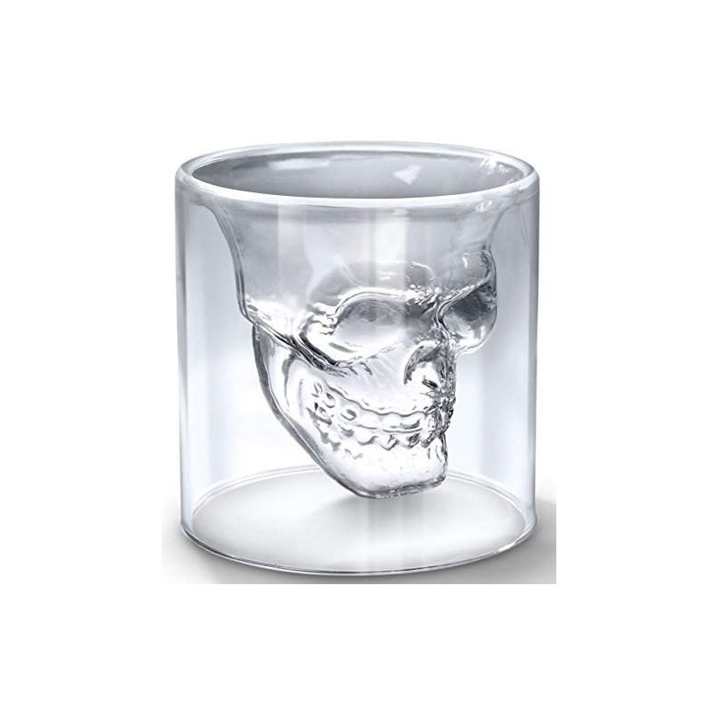 2 X Bicchiere in vetro per shot cicchetto liquore con sagoma di teschio modello in vetro da 74 ml - 2 pezzi