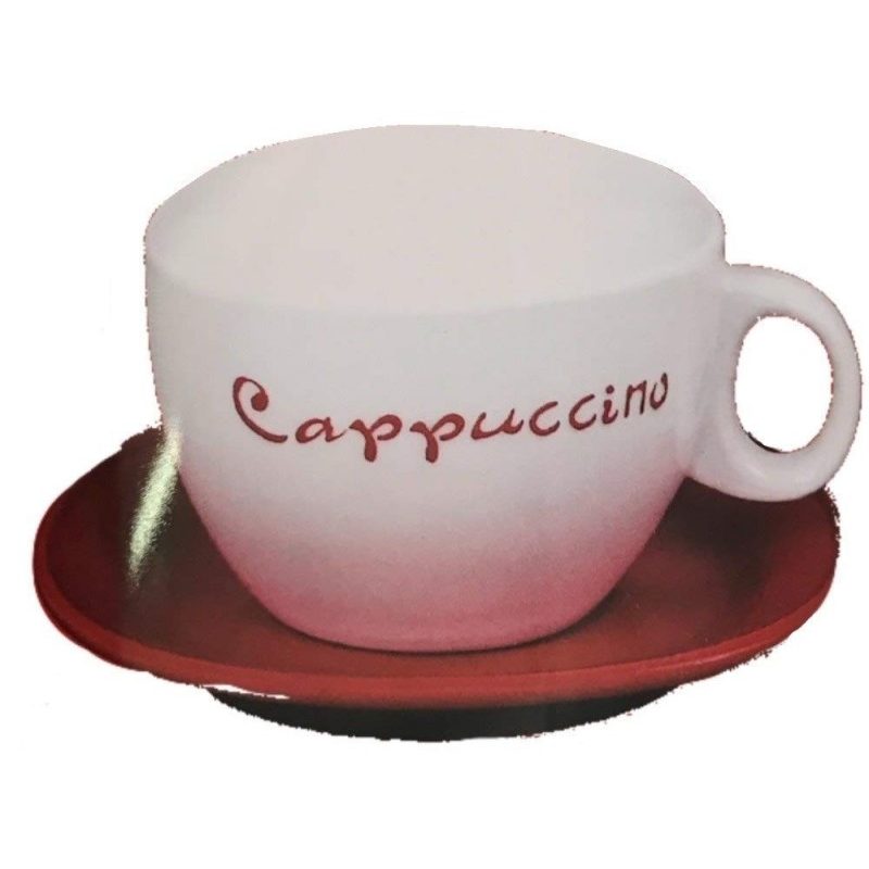 Set colazione 2x tazze da cappuccino 2 piattini scatola latta quattro colori 