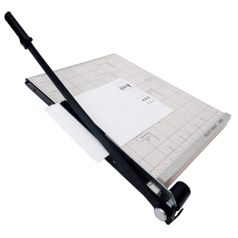 Taglierina a leva taglia carta fogli con formato massimo A4 ed inferiori ghigliottina in metallo con base di lavoro centimetrata